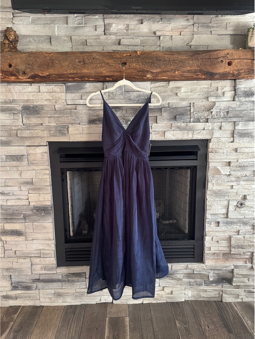 Bloomingdale's Navy Blue Sleeveless Midi Dress with V-Neck